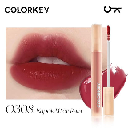 COLORKEY Soft Matte Water Lip Tint, Matte Finishs, Long-Lasting, Moist Fit Without Stickiness, Moisturized, Waterproof, Liquid Lipstick, Nude lip color (O308 Kapok After Rain)