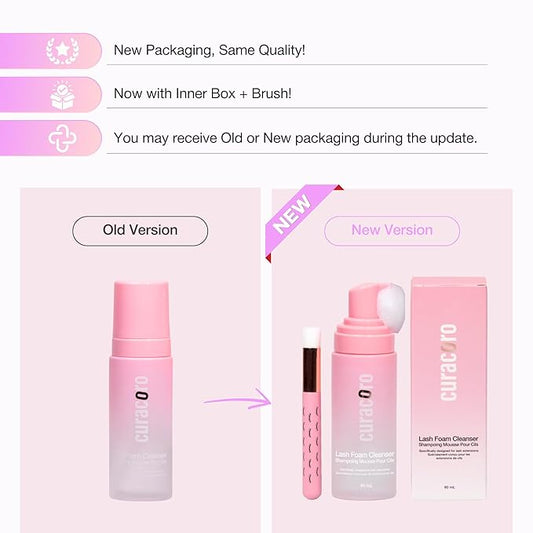 CURACORO 60ML Eyelash Extension Cleanser (Rose Scented) - Lash Shampoo for Lash Extensions, Eyelash Extension Foam Cleanser for Sensitive Skin, Removes Waterproof Makeup for Professional & Home Use