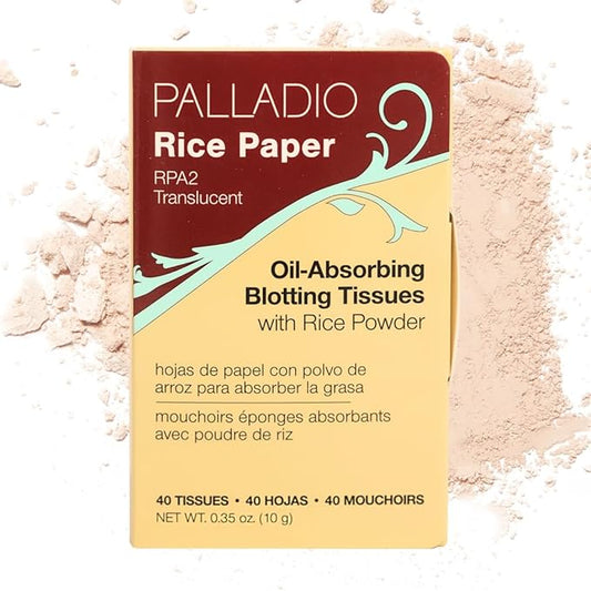 Palladio Facial Tissues for Oily Skin, Face Blotting Sheets Made from Natural Rice, Oil Absorbing Rice Paper with Rice Powder, 2 Sided, Instant Results, Translucent, 40 Count, Pack of 3
