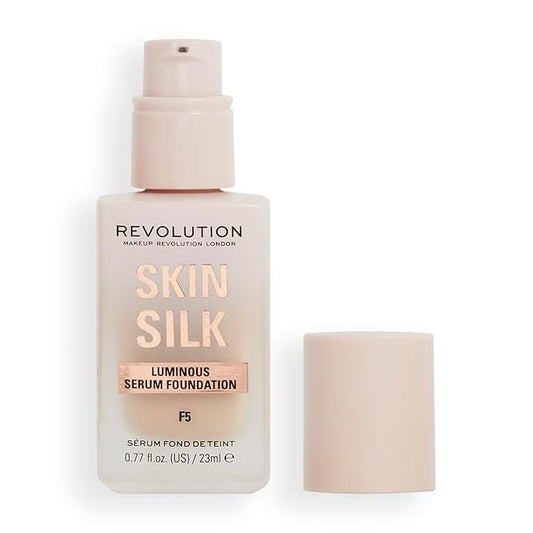 Revolution, Skin Silk Serum Foundation, Light to Medium Coverage, Lightweight & Radiant Finish, Contains Hyaluronic Acid, F5 Light Skin Tones, 0.77 fl oz