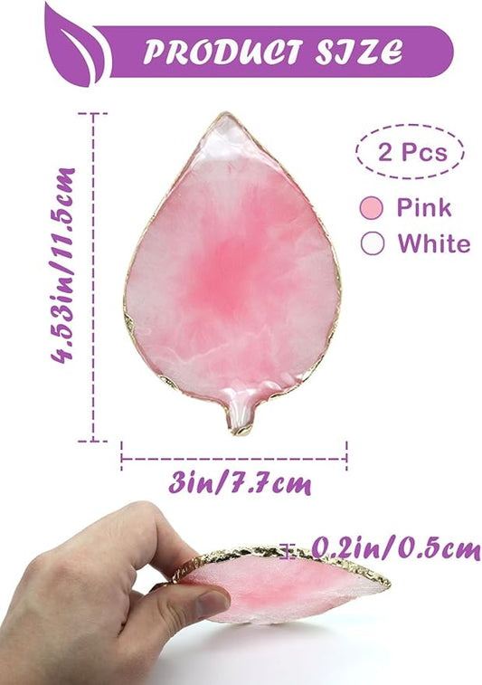 Resin Nail Art Palette,Leaf Design Nail Painting Polish Palette Color Mixing Makeup Tools Gel Polish Tray Cosmetic Mixing Tools Makeup Display Board(White&Pink)