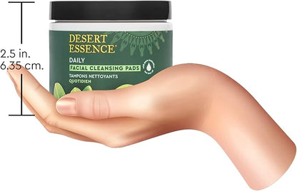 Desert Essence Natural Tea Tree Oil Facial Cleansing Pads - 50 Count - Pack of 3 - Face Cleanser - Soothes & Calms Skin - Makeup Remover Pads - Removes Oil & Dirt - Great for Travel - Essential Oils