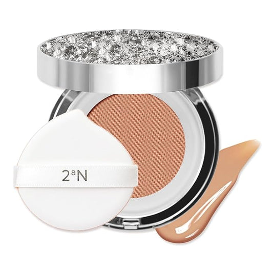 2aN Gleaming Tension Cushion Foundation Pact, Korean Cushion Foundation Makeup, Lightweight & Buildable Coverage with Ceramides and Centella Asiatica (#27 Soft Amber, 0.45 oz)