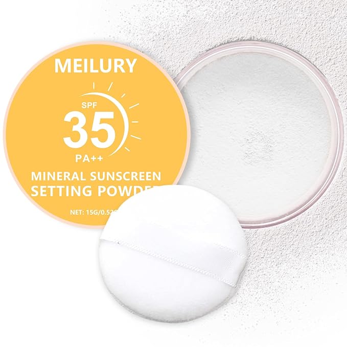 Sunscreen Setting Powder SPF 35, Translucent Face Loose Powder for Face & Scalp, Oil Control Mineral Powder Natural Matte Finish Sheer Coverage Lasting Lightweight Breathable (03 White)