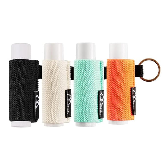 WK IEASON - Lip Balm Holder Keychain Clip On Lipstick Sleeve Tight-Knit Elastic Lip Balm Keychain Holder (Black/Orange/Beige/Green)