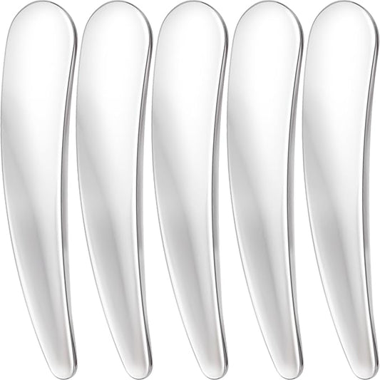 5pcs Mini Metal Makeup Spatula, Reusable Cosmetic Cream Spatulas Spoon, Skincare Scoop Applicator Facial Massage Beauty Tools for Mixing and Sampling Face Eye Cream- Silver