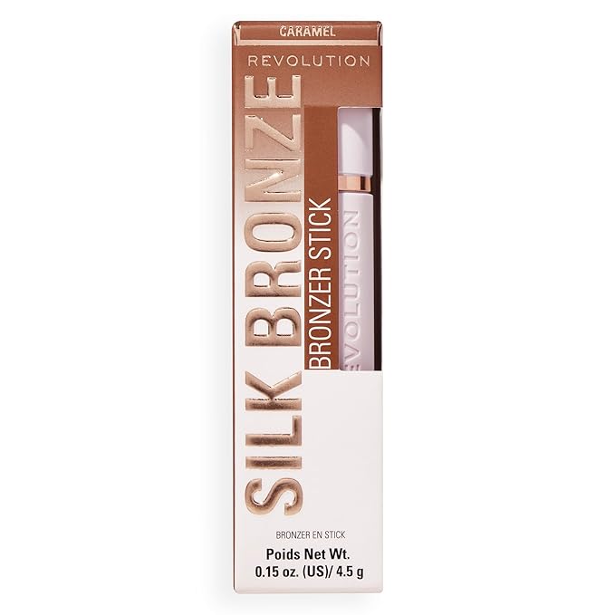 Revolution, Skin Silk Bronzer Stick, Buildable Color for Cheek, Eye, & Lip, Cream-to-Powder Formula, Vegan & Cruelty-Free, Tan Carmel, 0.15 oz
