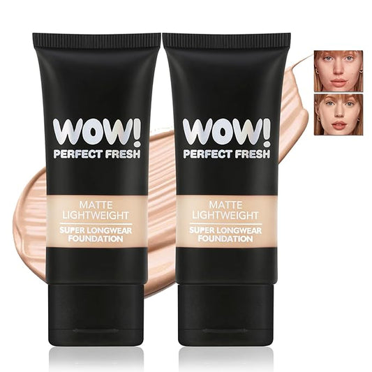 2pcs Matte Liquid Foundation,Full Coverage,Flawless Makeup, Minimizes Pores,Lightweight, 24Hr Long Wear,Waterproof,Oil-Control,Sweat-Proof
