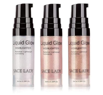 Liquid Highlighter Makeup Face Glow Shimmer and Shine Illuminator 3pcs and Full Coverage Concealer 3pcs for Dark Spots Eye Circles Waterproof Smooth Matte Flawless Finish Cosmetics