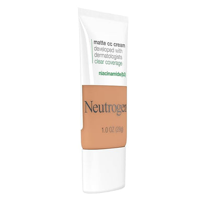 Neutrogena Clear Coverage Flawless Matte CC Cream, Full-Coverage Color Correcting Cream Face Makeup with Niacinamide (b3), Hypoallergenic, Oil Free & -Fragrance Free, Golden Ecru, 1 oz (Pack of 2)