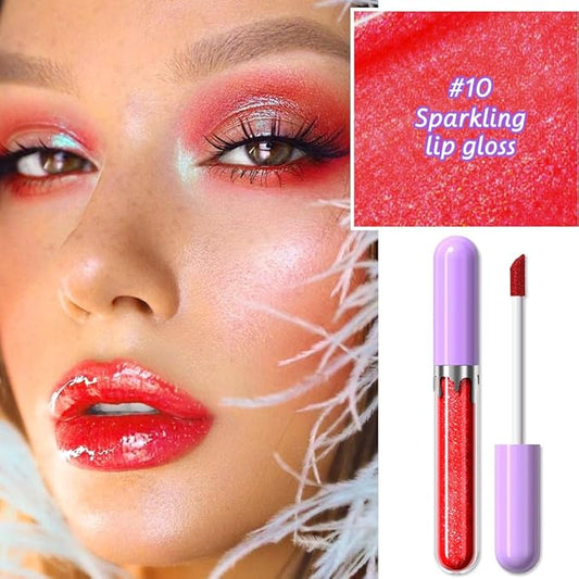 Glitter Liquid Lip Gloss,Red Shimmer Lipstick, Waterproof Shimmer Lip Stain Lip Glaze, High Shine Long Lasting Shiny Lip Color Makeup 10#