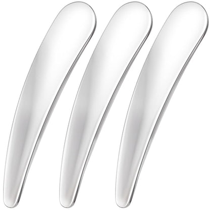 3pcs Mini Metal Makeup Spatula, Reusable Cosmetic Cream Spatulas Spoon, Skincare Scoop Applicator Facial Massage Beauty Tools for Mixing and Sampling Face Eye Cream- Silver