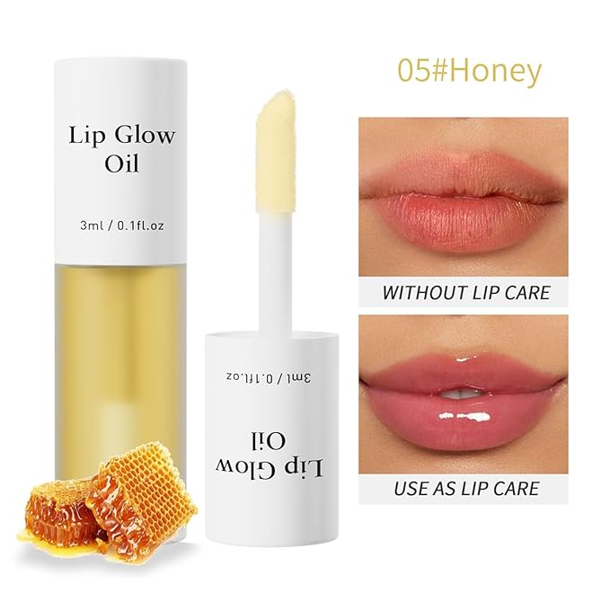 Hydrating Lip Glow Oil, No-Sticky Gloss Lip Balm Lip Care, Fruit Flavoured Lip Oil For Dry Lip's Moisturizing Hydrating And Nourishing (HONEY)