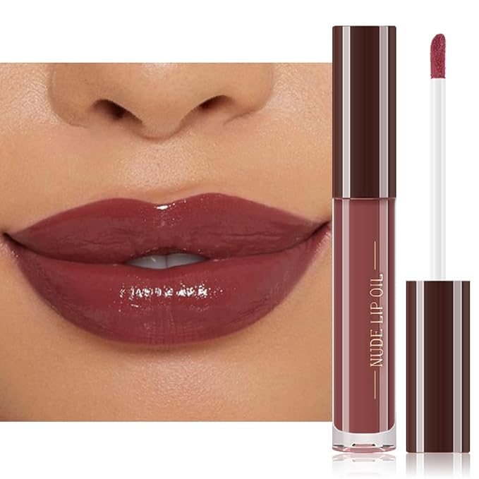 Hydrating Glow Lip Gloss Oil, Tinted Lip Plumper Lip Glosses Oil, Younger-Looking Lips Chocolate Scent, Non-Sticky Creamy Texture for Dry Lips, Brillo labial en aceite hidratante con brillo 11#