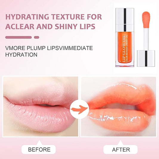 Hydrating Lip Glow Oil, Plumping Lip Gloss, No-Sticky Transparent Moisturizing Lip Balm, Natural Lip Plumper Gloss Make Lips Fuller and Moisturizing - Coral