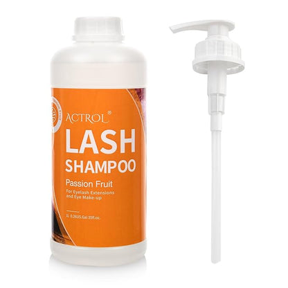 Eyelash Extension Cleanser Passion Fruit 1L Natural Lash Extension Shampoo Professional Eyelid Foaming Cleanser Paraben & Sulfate Free Non-lrritating with Salon and Home Care