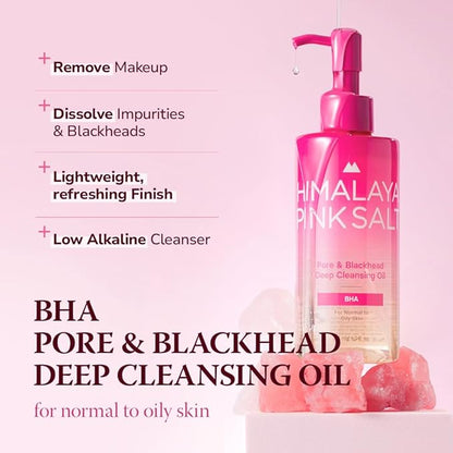 Pore & Blackhead Deep Cleansing Oil BHA, 6.7 fl oz 2 Pack - Pore Purifying Oil Cleanser with BHA for Blackhead Removal, Makeup Remover with Refreshing Low Alkaline Formula