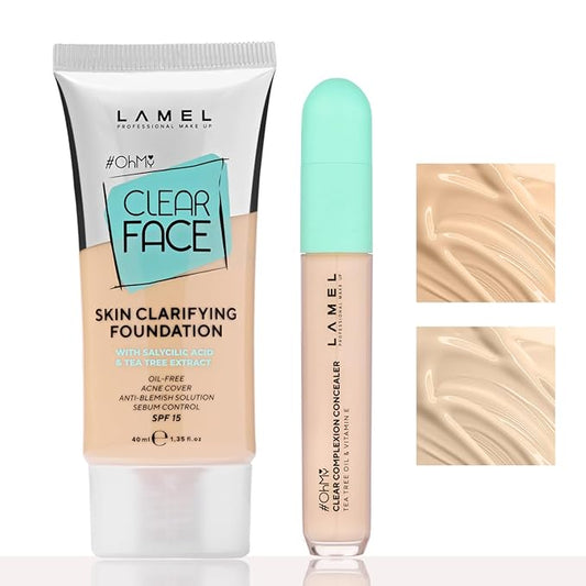 Clear Face Complexion Duo: Foundation & Concealer in Shade 401 for Light Skin