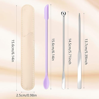 Thinp Foundation Spatula,Make Up Spatula Tool with Silicone Cosmetic Spatula Stainless Steel Makeup Palette Double Edged Spatula Makeup Spatula for Small Area of Face