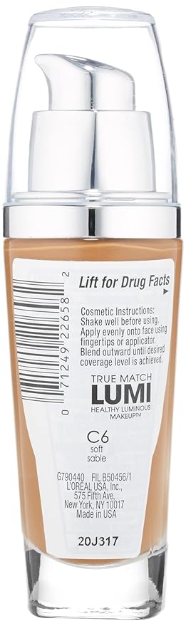L'Oreal Paris True Match Lumi Healthy Luminous Makeup, C6 Soft Sable, 1 fl; oz.