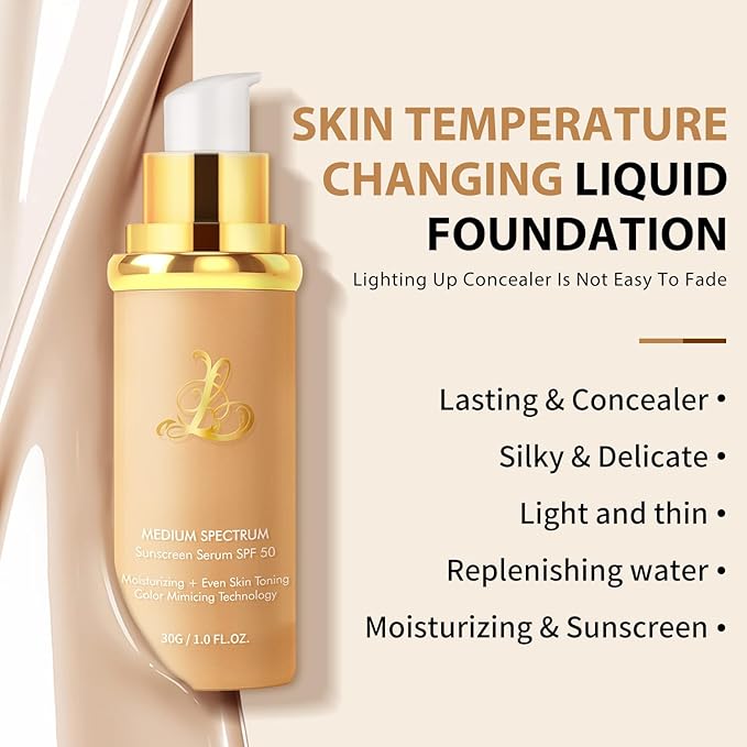 4 in 1 Foundation Liquid-Foundation 4 In 1 Medium Spectrum, 4 in 1 Light Spectrum, Hydrating Medium Full Coverage Concealer with SPF 50+ (1)