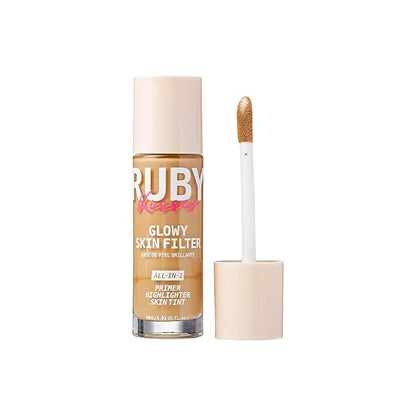 Ruby Kisses Glowy Skin Filter Foundation - All-in-1 Primer, Skin Tint & Highlighter, Hydrating Light Coverage with Squalane, Natural Dewy Finish, Luminous & Radiant Glow (Golden Medium)