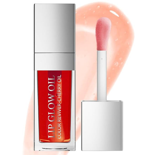 Hydrating Lip Glow Oil - Moisturizing Tinted Lip Gloss Plumping Nourishing Non-sticky Long Lasting Lip Stain with Cherry Oil 0.27 fl.oz (Coral)