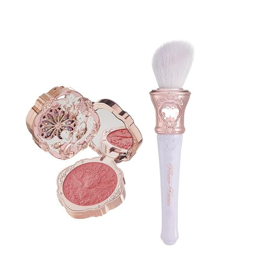 Flower Knows Little Angel Cream Blush 02 Floral Praise+Butterfly Cloud Collar Angled Powder Brush Frosty Wisteria