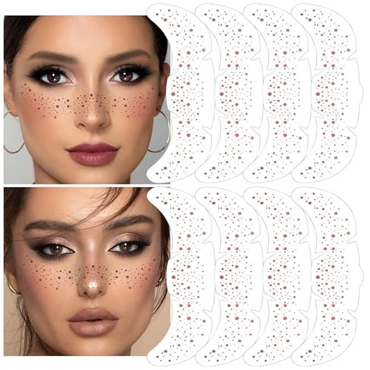 8Ps Face Glitter Speckles Patches, Rose Gold Glitter Freckles Face Tattoo, Glow Up Makeup Patches, Cute Glitter Makeup Accessories for Women, Cosmetic Glitter for Face Gift