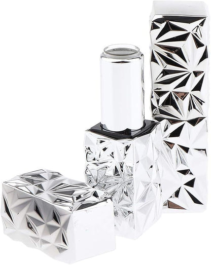 5 Packs 12.1mm Square Empty Lipstick Tubes Diamond Lip Balm Tube Container DIY Refillable Cosmetics Bottles with Magnetic Cap Beauty Packaging Bottle Holder Makeup Tool for Women Girl,Silver