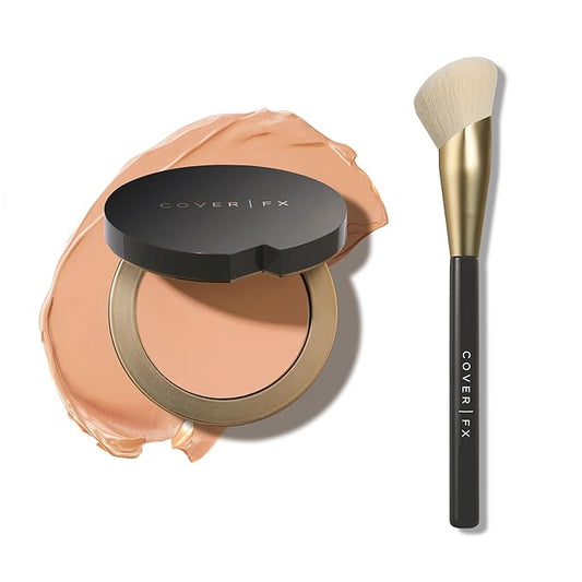 COVER FX Complete Coverage Kit: Total Cover Cream Foundation - Shade M3 + Custom Cover Blending Brush