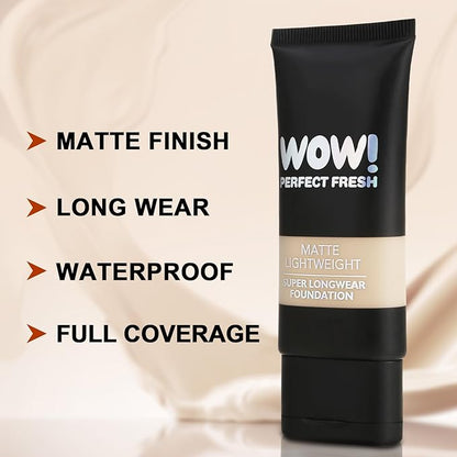 2pcs Matte Liquid Foundation,Full Coverage,Flawless Makeup, Minimizes Pores,Lightweight, 24Hr Long Wear,Waterproof,Oil-Control,Sweat-Proof