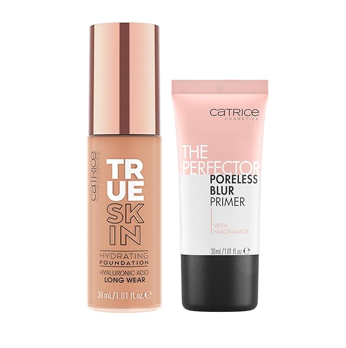 Catrice | True Skin Foundation 65 & The Perfector Poreless Blur Primer Bundle | Full Coverage Makeup | Vegan & Cruelty Free