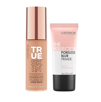 Catrice | True Skin Foundation 65 & The Perfector Poreless Blur Primer Bundle | Full Coverage Makeup | Vegan & Cruelty Free