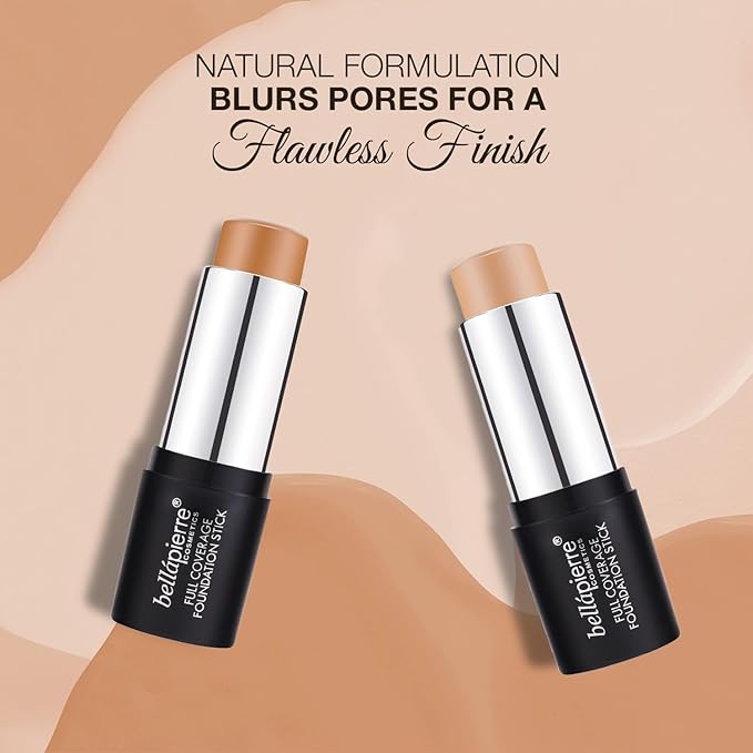 bellapierre Mineral Foundation Stick | Full Coverage Matte Finish | Cruelty Free | Non-Toxic and Paraben Free | Compact Tube - 0.35 Oz - Dark