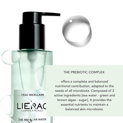 LIERAC|Micellar Water Cleanser - Gentle Makeup Remover and Cleanser with Marine Prebiotics - Cleansing Water - Ideal for Sensitive Skin - 200 ml Bottle