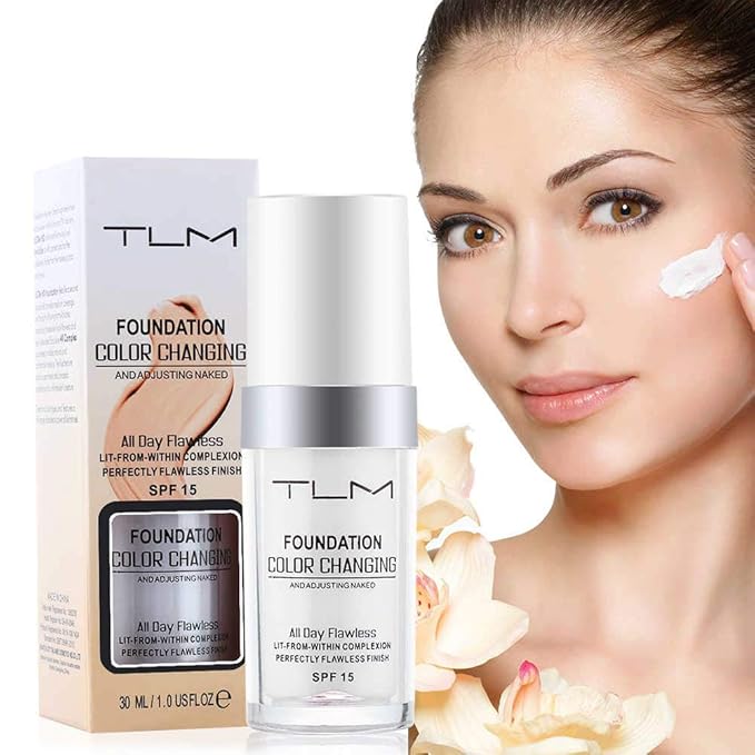 2PCS TLM Flawless Colour Changing Warm Skin Tone Foundation, Naturally Blends Moisturizing foundation makeup, Long Lasting Waterproof Lightweight Liquid Foundation SPF 15 for Face Makeup