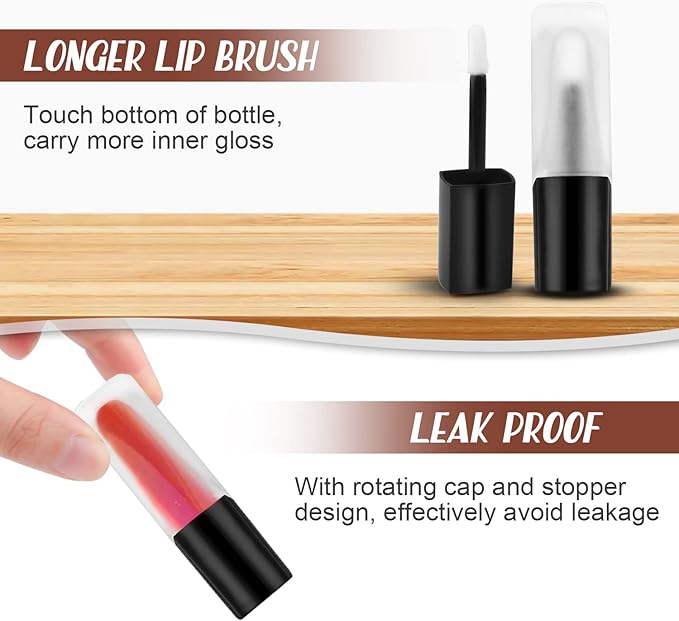 5 Pcs 5ml Frosted Glass Lip Gloss Tubes Refillable Square Lip Glaze Tube Vials Mini Lip Balm Bottle Container with Wands & Stoppers for Women Girls DIY Makeup Travel