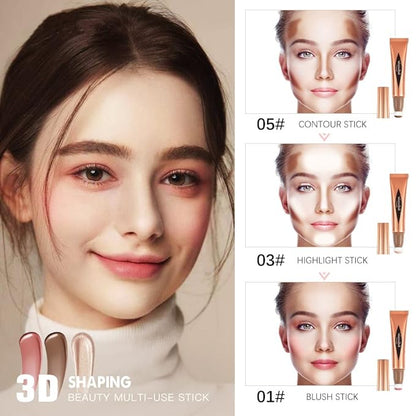 Go Ho Liquid Highlighter Wand,White Pink Highlighter Makeup Stick with Cushion Applicator,Smooth Creamy Liquid Highlighter Blendable Glowing Face Illuminator Contouring Makeup,03# Highlighter Makeup