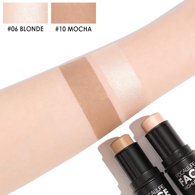 FOCALLURE 2 Pcs Mineral Cream Contour Stick,Moisturize Highlighter and Bronzer Pen,Non Stick Face Brightens & Shades Pencil,Long Lasting & Smooth Gliding Face Illuminator Makeup,Light-medium