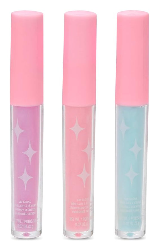 iscream Sparkle & Shine 3-piece Pastel Lip Gloss Set with Cherry, Vanilla & Strawberry Scents