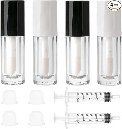 Qeuly 4 Pack Lip Gloss Tubes, 6ml Empty Lip Gloss Tubes with Wand, Clear Plastic Lip Gloss Containers for Skin Care Oil DIY Makeup Lipgloss Making Kit (D25xH86mm)