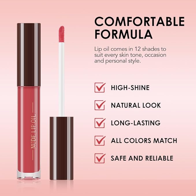 Hydrating Glow Lip Gloss Oil, Tinted Lip Plumper Lip Glosses Oil, Younger-Looking Lips Chocolate Scent, Non-Sticky Creamy Texture for Dry Lips, Brillo labial en aceite hidratante con brillo 06#
