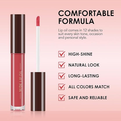 Hydrating Glow Lip Gloss Oil, Tinted Lip Plumper Lip Glosses Oil, Younger-Looking Lips Chocolate Scent, Non-Sticky Creamy Texture for Dry Lips, Brillo labial en aceite hidratante con brillo 06#