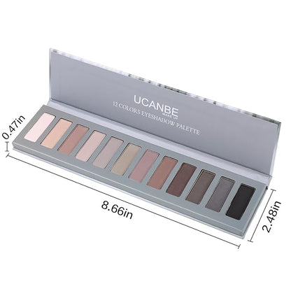 UCANBE 12 Color Eyeshadow Makeup Palette, Naked Nude Eye Shadow, Neutral Matte Shimmer Make Up Pallet with Double-ended Brush Set Kit, Highly Pigmented Long Lasting Waterproof