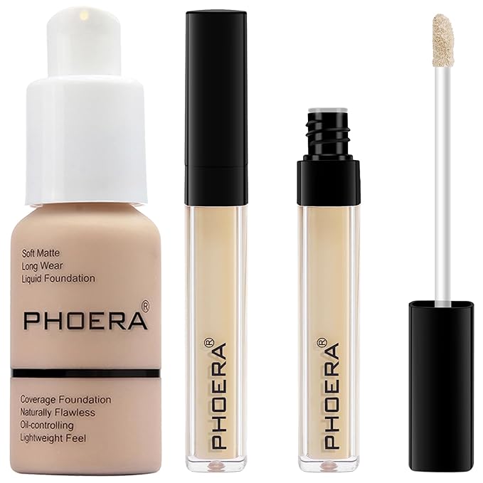 PHOERA Foundation Full Coverage,PHOERA Concealer Lightweight Full Coverage,PHOERA Makeup Long Lasting Wrinkles Matte Natural Finish for a Flawless Complexion(102 Nude+102#NEUTRAL)