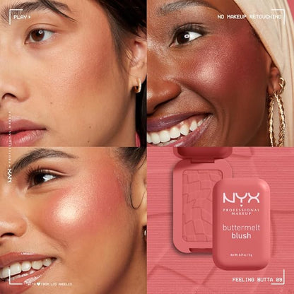NYX PROFESSIONAL MAKEUP Buttermelt Powder Blush, Fade and Transfer-Resistant Blush, Up to 12HR Make Up Wear, Vegan Formula - Feeling Butta