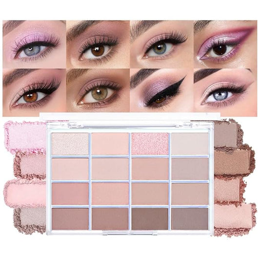 16Colors Light Beige Coral Brown Basics Matte Eyeshadow Palette,Eye Shadow Travel Makeup Palette all in one Long Lasting Waterproof Ultra-Blendable,Great for Travel Gift Kit