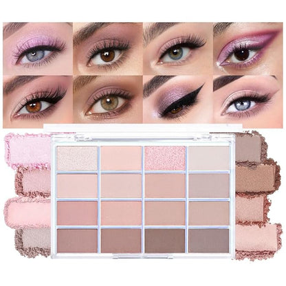 16Colors Light Beige Coral Brown Basics Matte Eyeshadow Palette,Eye Shadow Travel Makeup Palette all in one Long Lasting Waterproof Ultra-Blendable,Great for Travel Gift Kit