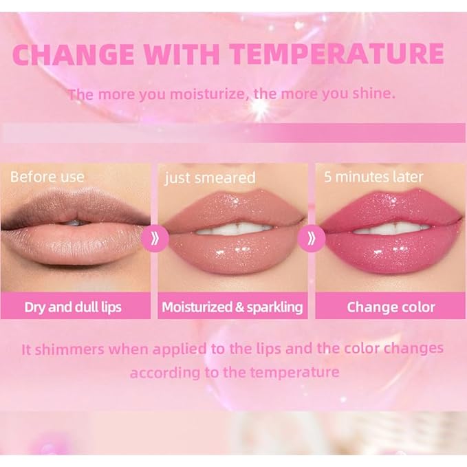 Hydrating Lip Gloss Transparent Lip Care,Magic Color Changing Moisturizing Lip Glow Oil Plumping Glimmer Glow Lipstick, Long Lasting Non-sticky Fresh Texture Lip Oil(Q2394-5#Change Color)